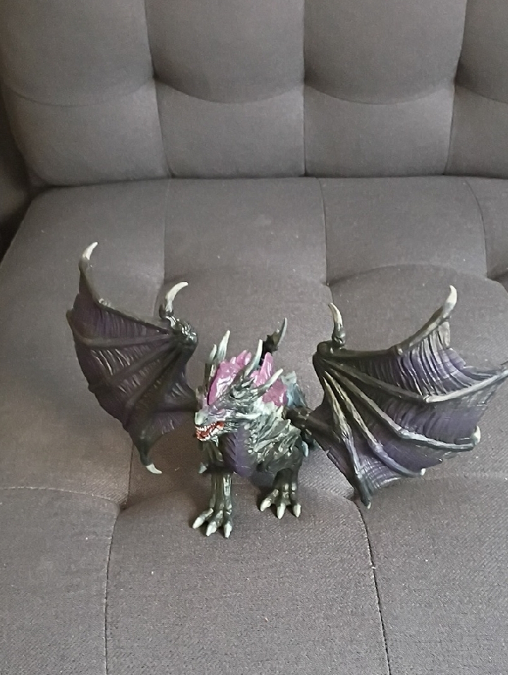 Purple Black Dragon Figurine - Winged Fantasy Statue